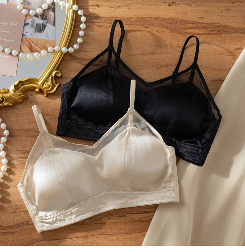 Mesh Silk Bra, Triangle Cup, French Style Mulberry Silk Bra, Lightweight Three-Row Buckle, Beautiful Back, No Steel Ring Underwear for Women — feature 16