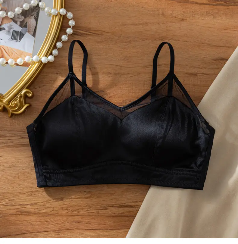 Mesh Silk Bra, Triangle Cup, French Style Mulberry Silk Bra, Lightweight Three-Row Buckle, Beautiful Back, No Steel Ring Underwear for Women — feature 17