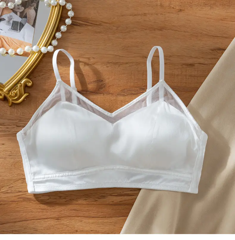 Mesh Silk Bra, Triangle Cup, French Style Mulberry Silk Bra, Lightweight Three-Row Buckle, Beautiful Back, No Steel Ring Underwear for Women — feature 18