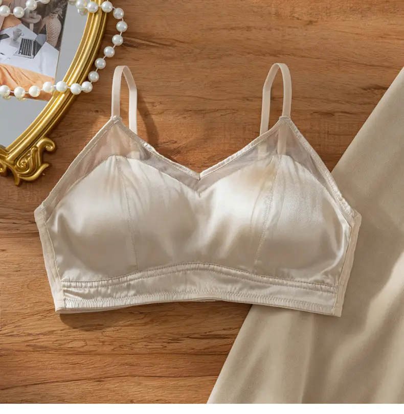 Mesh Silk Bra, Triangle Cup, French Style Mulberry Silk Bra, Lightweight Three-Row Buckle, Beautiful Back, No Steel Ring Underwear for Women — feature 19
