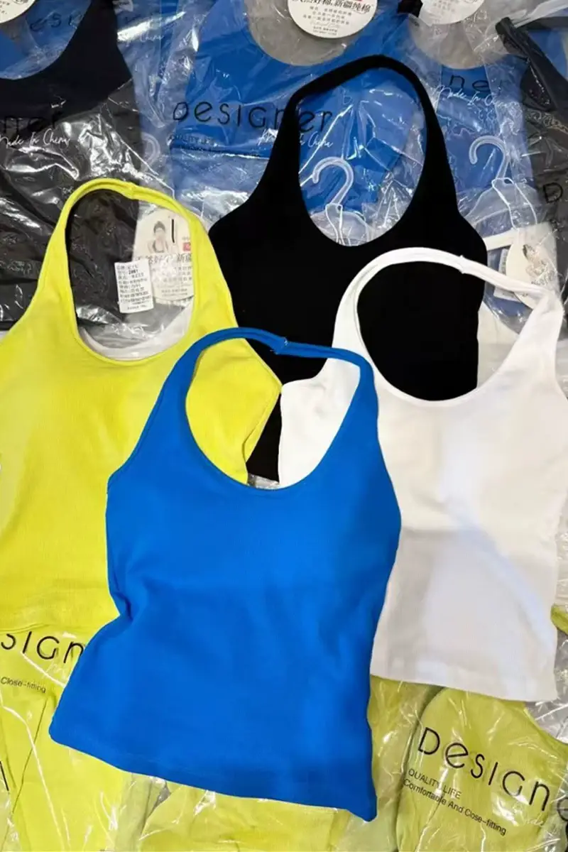 Trendy Halter Neck Cotton Tank Top for Women with Chest Pads, Dopamine Versatile Outerwear Base Shirt for Women — feature 2