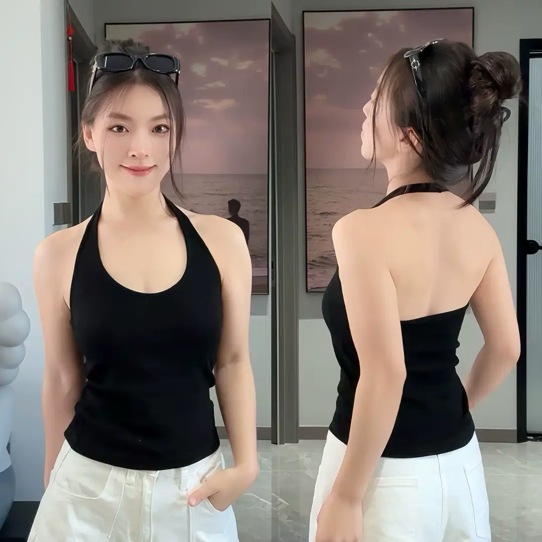 Trendy Halter Neck Cotton Tank Top for Women with Chest Pads, Dopamine Versatile Outerwear Base Shirt for Women — feature 5