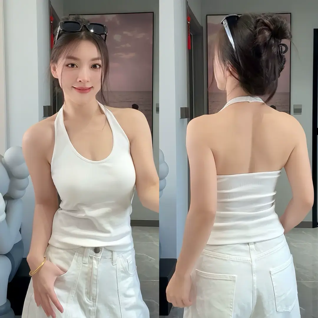 Trendy Halter Neck Cotton Tank Top for Women with Chest Pads, Dopamine Versatile Outerwear Base Shirt for Women — feature 8
