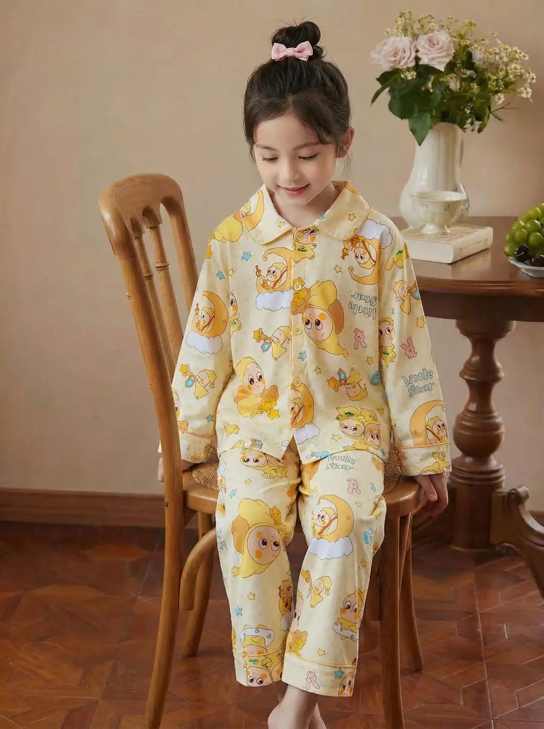 Girls' New Spring and Summer Cute Cartoon Home Clothes Set, Baby Girl Long-Sleeved Pajamas, Kidsren's Clothes, Trendy Kidsren's Clothing