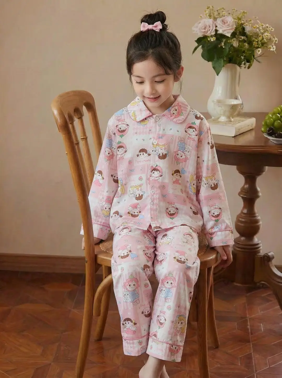 Girls' New Spring and Summer Cute Cartoon Home Clothes Set, Baby Girl Long-Sleeved Pajamas, Kidsren's Clothes, Trendy Kidsren's Clothing