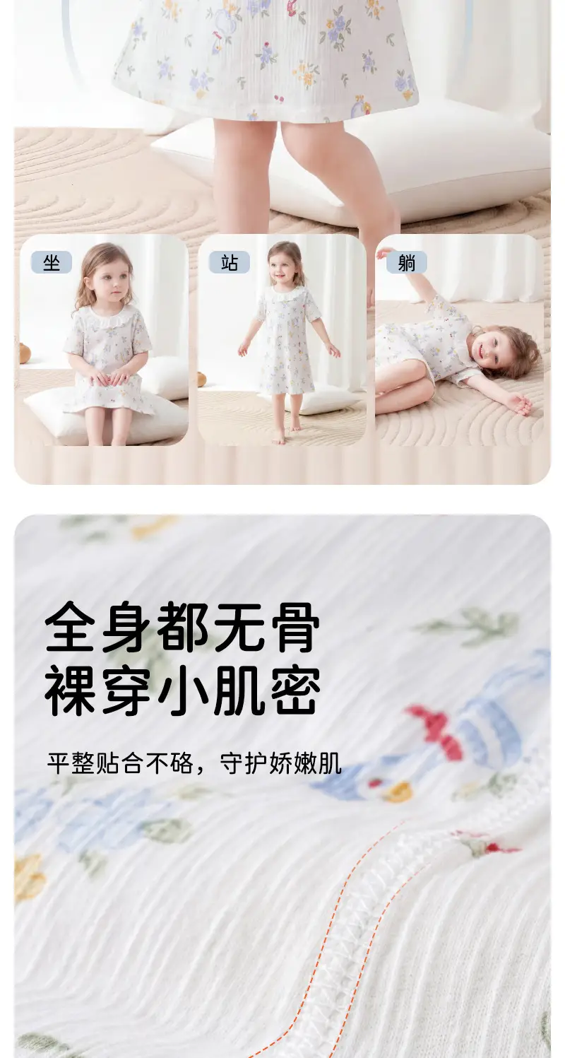 2026 New Summer Style Kidsren's Pure Cotton Nightgown, Girls' Casual Cartoon Lace Skirt, Kidsren's Air-Conditioned Skirt, Home Skirt — feature 8