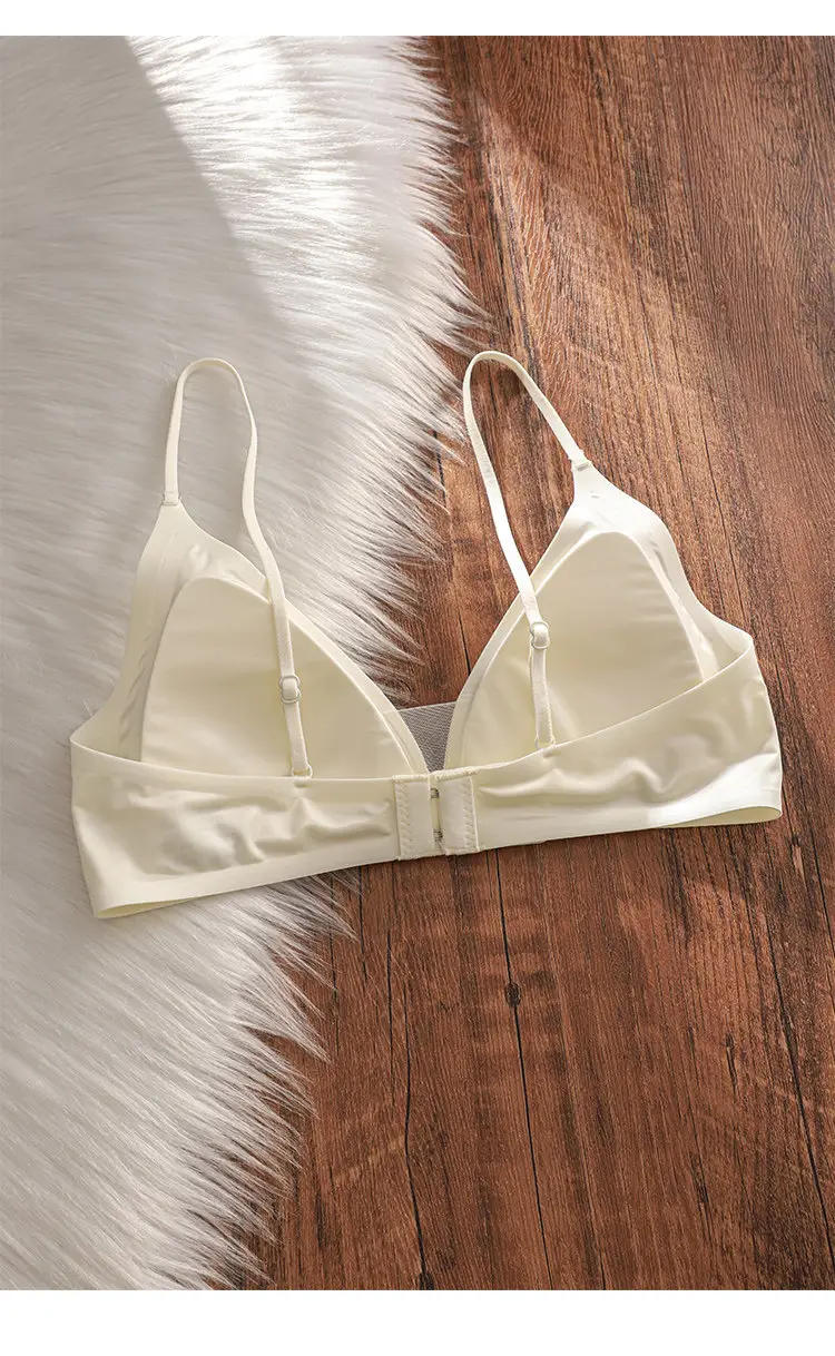 Thin Milk Satin French Deep V-Neck Lingerie for Women with Thin Straps, Seamless Triangle Cup, Wireless Bra for Small Busts, Summer — feature 10