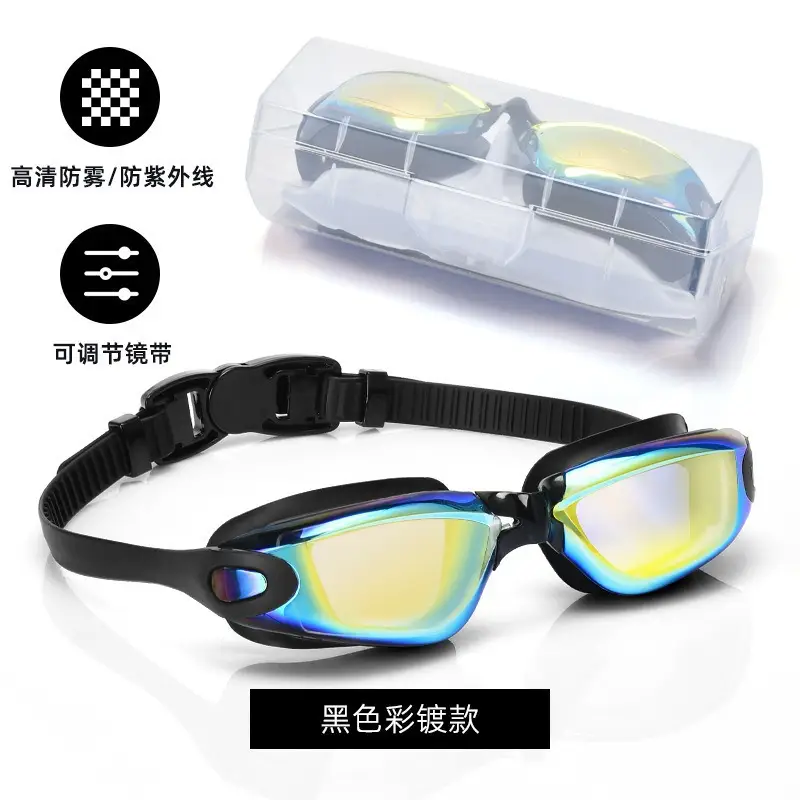High-Definition Anti-Fog Electroplated Swimming Goggles for Adults with Integrated Earplugs, Professional Swimming Goggles for Nearsightedness with Prescription