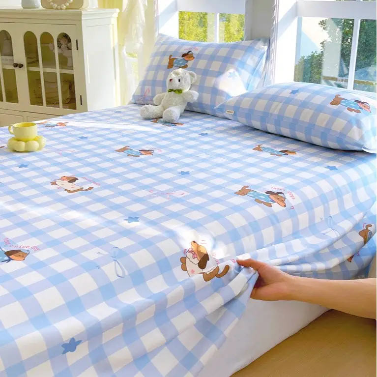 All-Cotton Coarse Cloth Fitted Sheet, Thickened Pure Cotton Single Bed Sheet, Pillowcase, Single Piece - Shrinkage May Occur - Recommended to Order a Larger Size