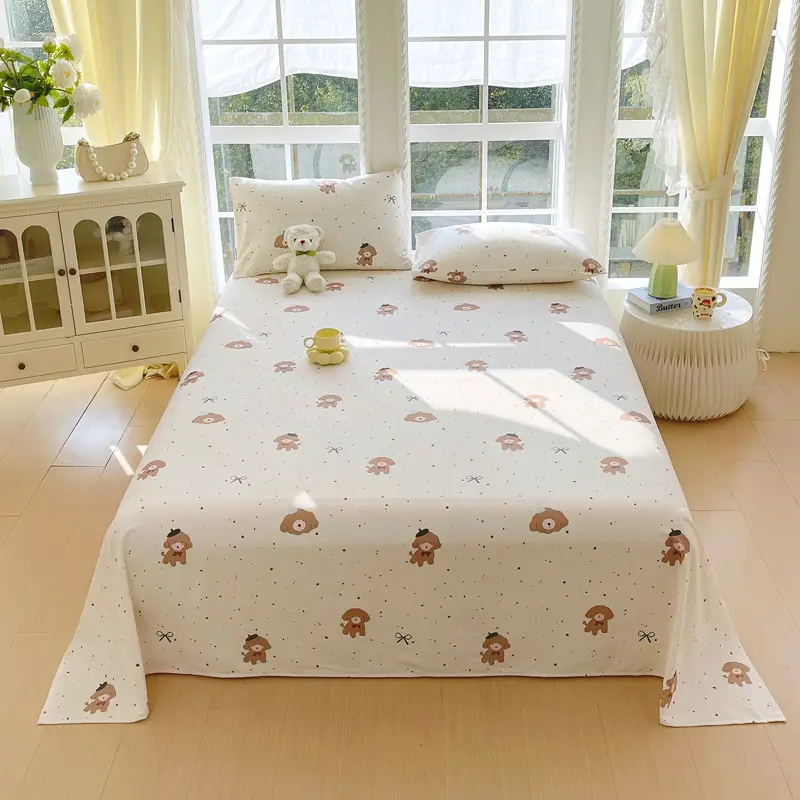 All-Cotton Coarse Cloth Fitted Sheet, Thickened Pure Cotton Single Bed Sheet, Pillowcase, Single Piece - Shrinkage May Occur - Recommended to Order a Larger Size