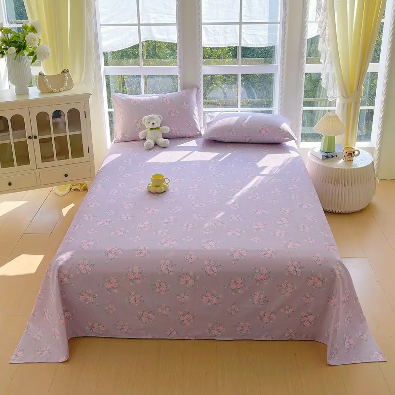 All-Cotton Coarse Cloth Fitted Sheet, Thickened Pure Cotton Single Bed Sheet, Pillowcase, Single Piece - Shrinkage May Occur - Recommended to Order a Larger Size