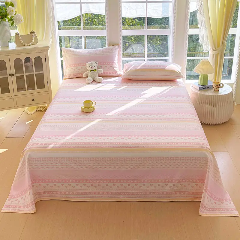 All-Cotton Coarse Cloth Fitted Sheet, Thickened Pure Cotton Single Bed Sheet, Pillowcase, Single Piece - Shrinkage May Occur - Recommended to Order a Larger Size