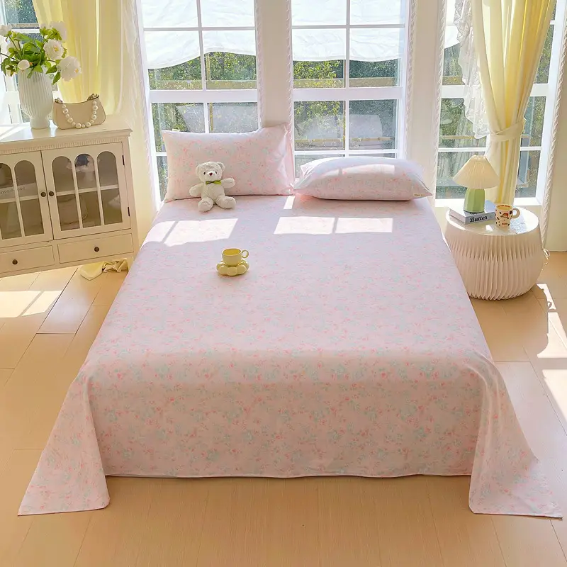 All-Cotton Coarse Cloth Fitted Sheet, Thickened Pure Cotton Single Bed Sheet, Pillowcase, Single Piece - Shrinkage May Occur - Recommended to Order a Larger Size