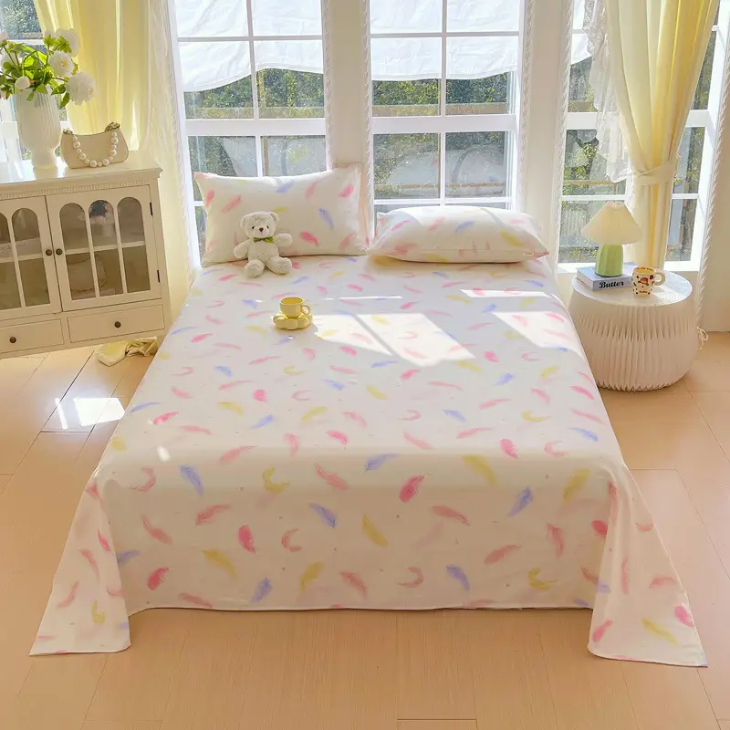 All-Cotton Coarse Cloth Fitted Sheet, Thickened Pure Cotton Single Bed Sheet, Pillowcase, Single Piece - Shrinkage May Occur - Recommended to Order a Larger Size