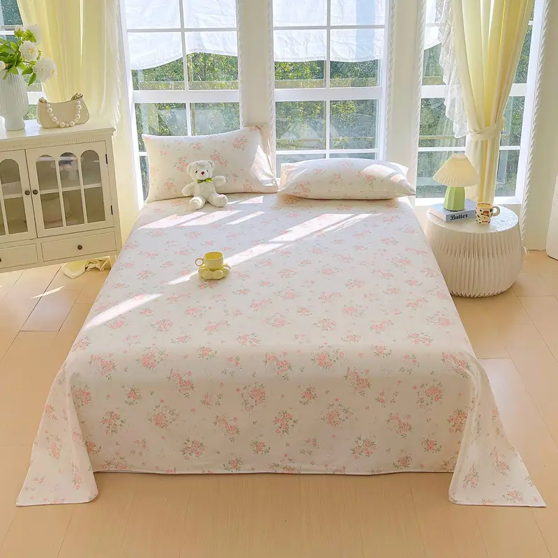 All-Cotton Coarse Cloth Fitted Sheet, Thickened Pure Cotton Single Bed Sheet, Pillowcase, Single Piece - Shrinkage May Occur - Recommended to Order a Larger Size