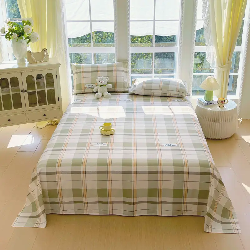 All-Cotton Coarse Cloth Fitted Sheet, Thickened Pure Cotton Single Bed Sheet, Pillowcase, Single Piece - Shrinkage May Occur - Recommended to Order a Larger Size