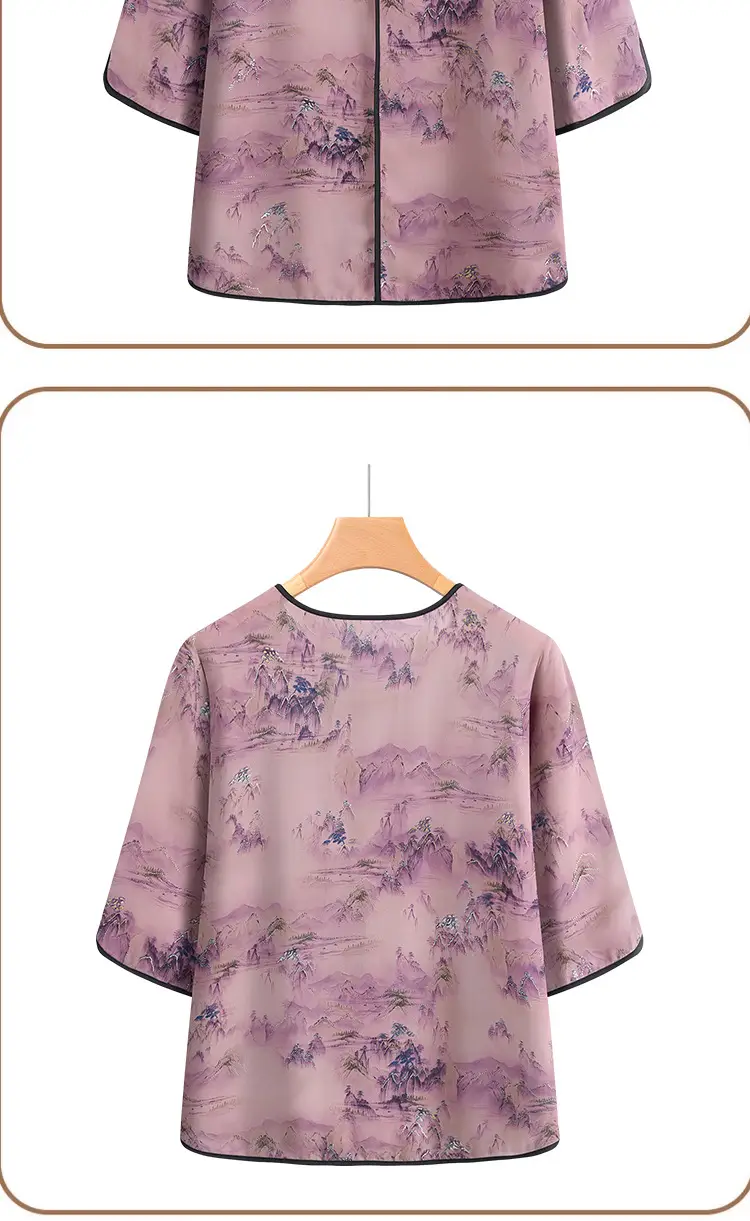 Mom's New Summer Outfit Set, New Chinese Style National Style Satin Thin Two-Piece Casual Shirt for Middle-Aged and Elderly Women — feature 11