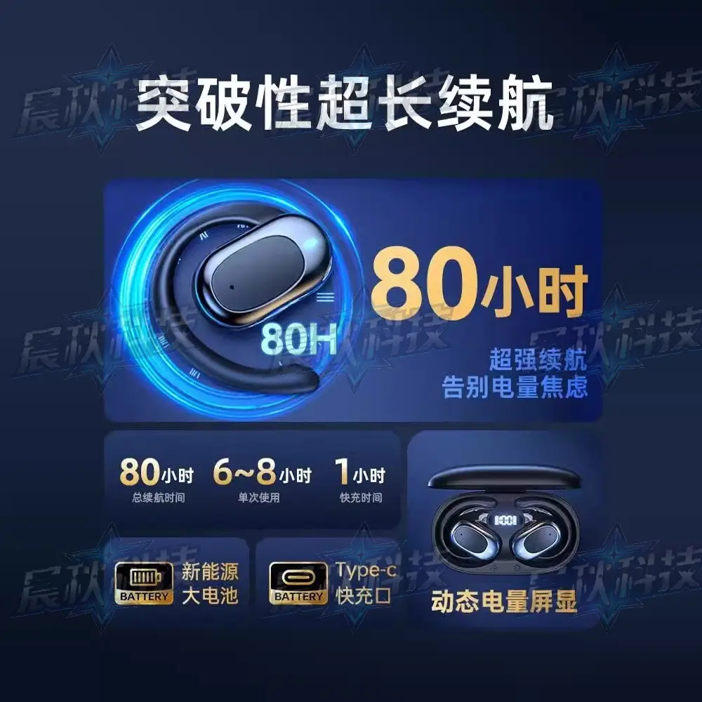 Bluetooth Earphones 2026 New Model Air Conduction Ear-Hook Clip-On Open-Type Non-In-Ear Sports Earphones with Long Battery Life and Large Capacity