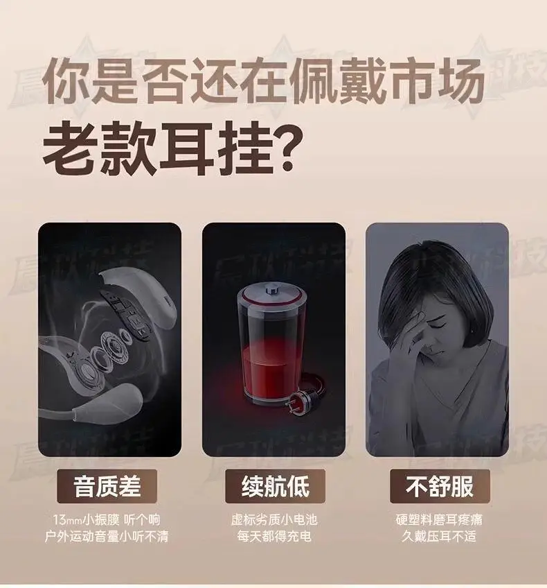 Bluetooth Earphones 2026 New Model Air Conduction Ear-Hook Clip-On Open-Type Non-In-Ear Sports Earphones with Long Battery Life and Large Capacity — feature 1