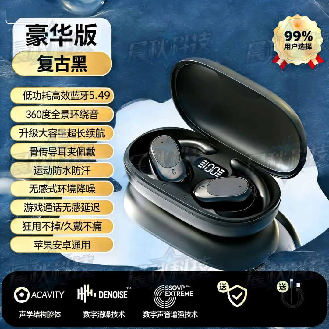 Bluetooth Earphones 2026 New Model Air Conduction Ear-Hook Clip-On Open-Type Non-In-Ear Sports Earphones with Long Battery Life and Large Capacity