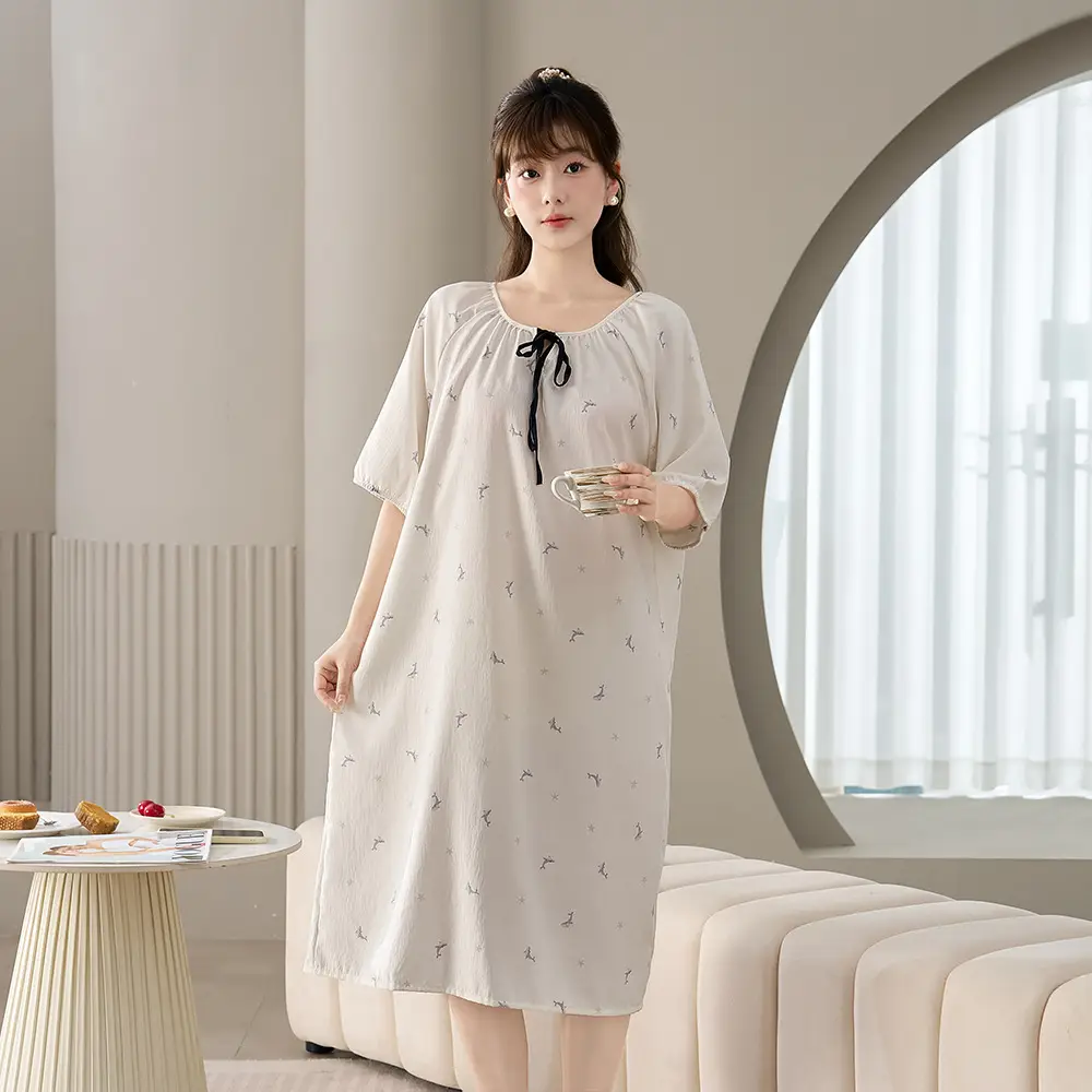 Cloud Cotton Pajamas for Women, New Summer Style Nightgown, Mid-Length Short-Sleeved Nightgown, Large Size, Can Be Worn Outside, Women's Home Clothes