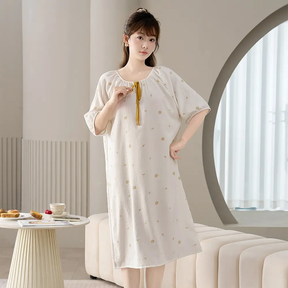 Cloud Cotton Pajamas for Women, New Summer Style Nightgown, Mid-Length Short-Sleeved Nightgown, Large Size, Can Be Worn Outside, Women's Home Clothes