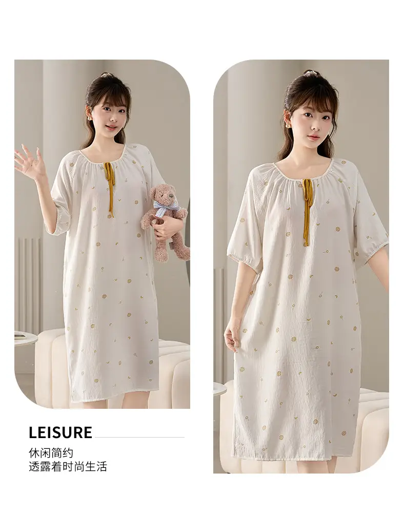 Cloud Cotton Pajamas for Women, New Summer Style Nightgown, Mid-Length Short-Sleeved Nightgown, Large Size, Can Be Worn Outside, Women's Home Clothes — feature 10