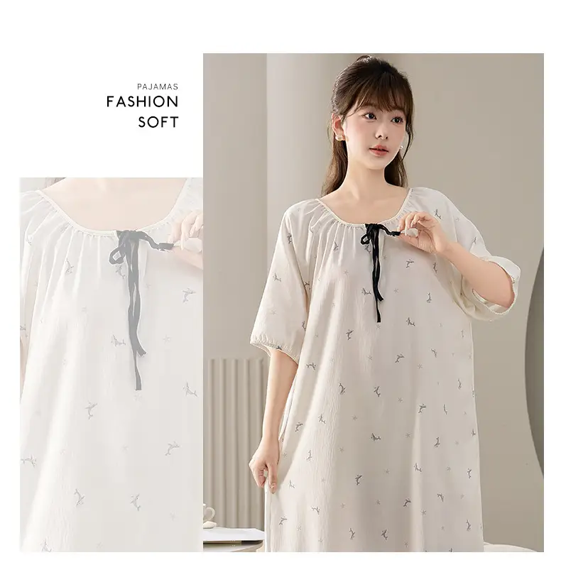 Cloud Cotton Pajamas for Women, New Summer Style Nightgown, Mid-Length Short-Sleeved Nightgown, Large Size, Can Be Worn Outside, Women's Home Clothes — feature 12