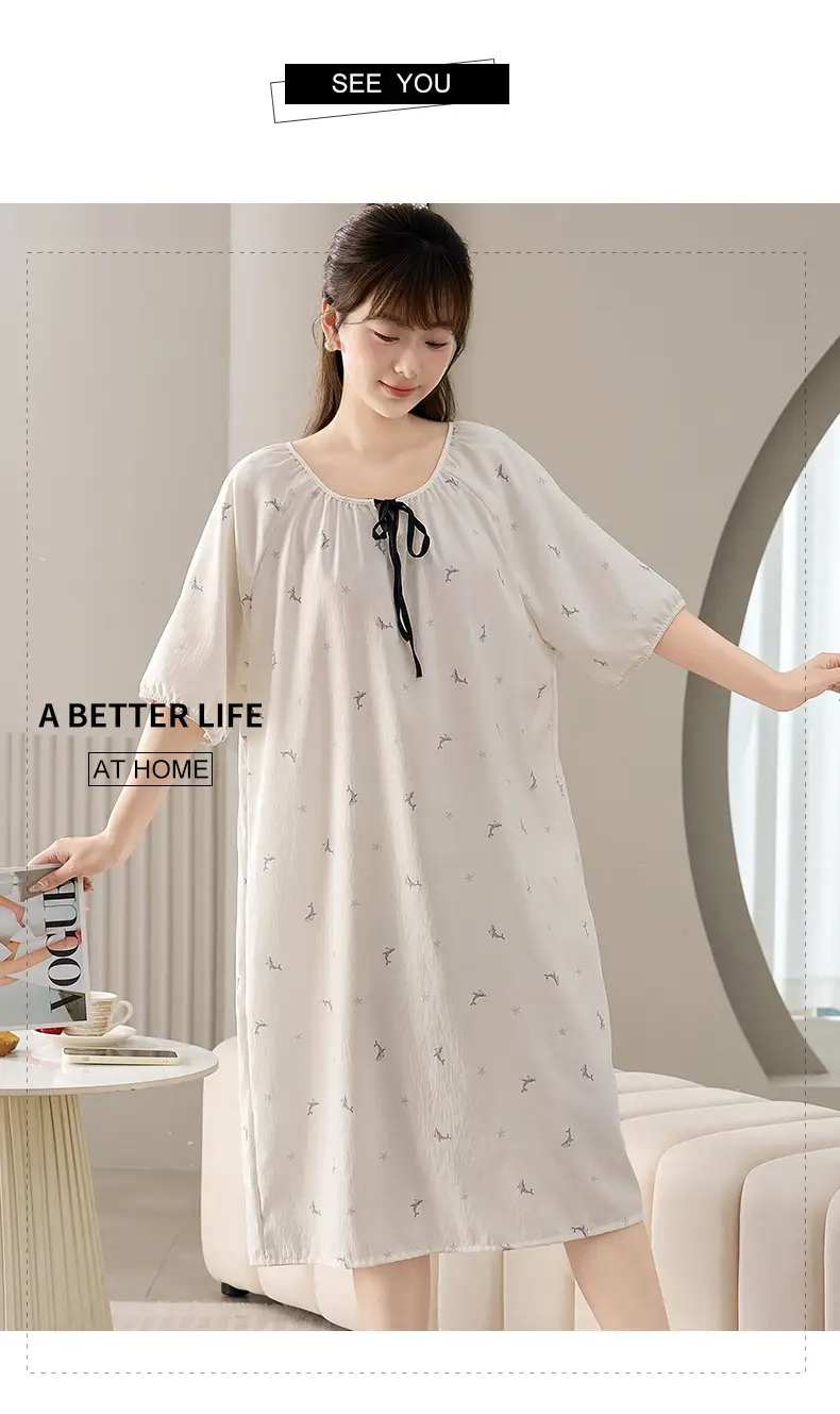 Cloud Cotton Pajamas for Women, New Summer Style Nightgown, Mid-Length Short-Sleeved Nightgown, Large Size, Can Be Worn Outside, Women's Home Clothes — feature 13