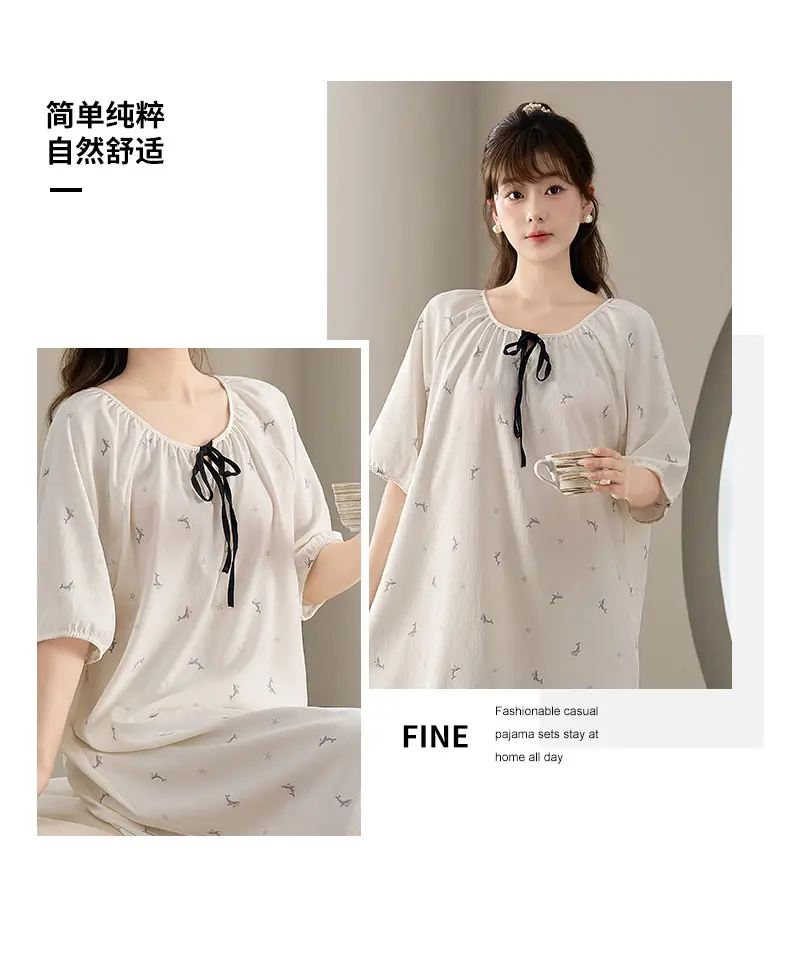 Cloud Cotton Pajamas for Women, New Summer Style Nightgown, Mid-Length Short-Sleeved Nightgown, Large Size, Can Be Worn Outside, Women's Home Clothes — feature 14