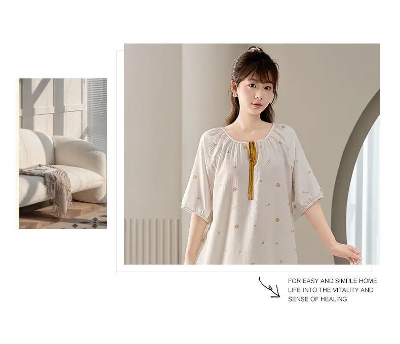 Cloud Cotton Pajamas for Women, New Summer Style Nightgown, Mid-Length Short-Sleeved Nightgown, Large Size, Can Be Worn Outside, Women's Home Clothes — feature 2