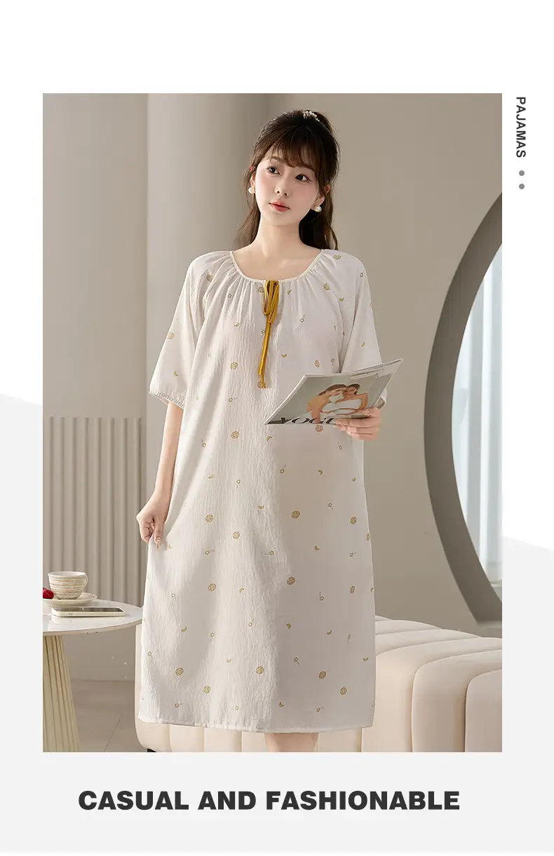 Cloud Cotton Pajamas for Women, New Summer Style Nightgown, Mid-Length Short-Sleeved Nightgown, Large Size, Can Be Worn Outside, Women's Home Clothes — feature 9