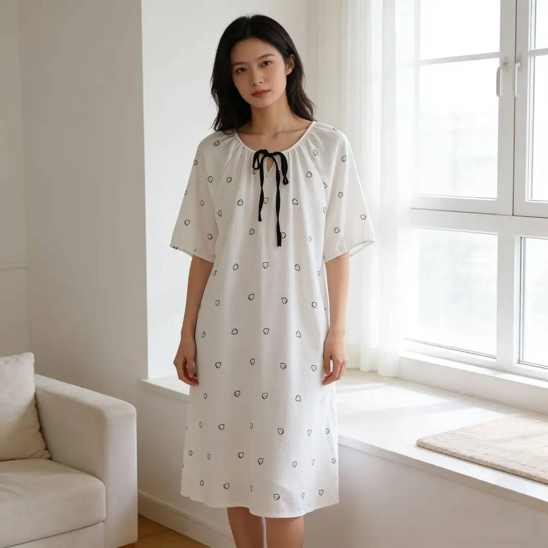 Cloud Cotton Pajamas for Women, New Summer Style Nightgown, Mid-Length Short-Sleeved Nightgown, Large Size, Can Be Worn Outside, Women's Home Clothes