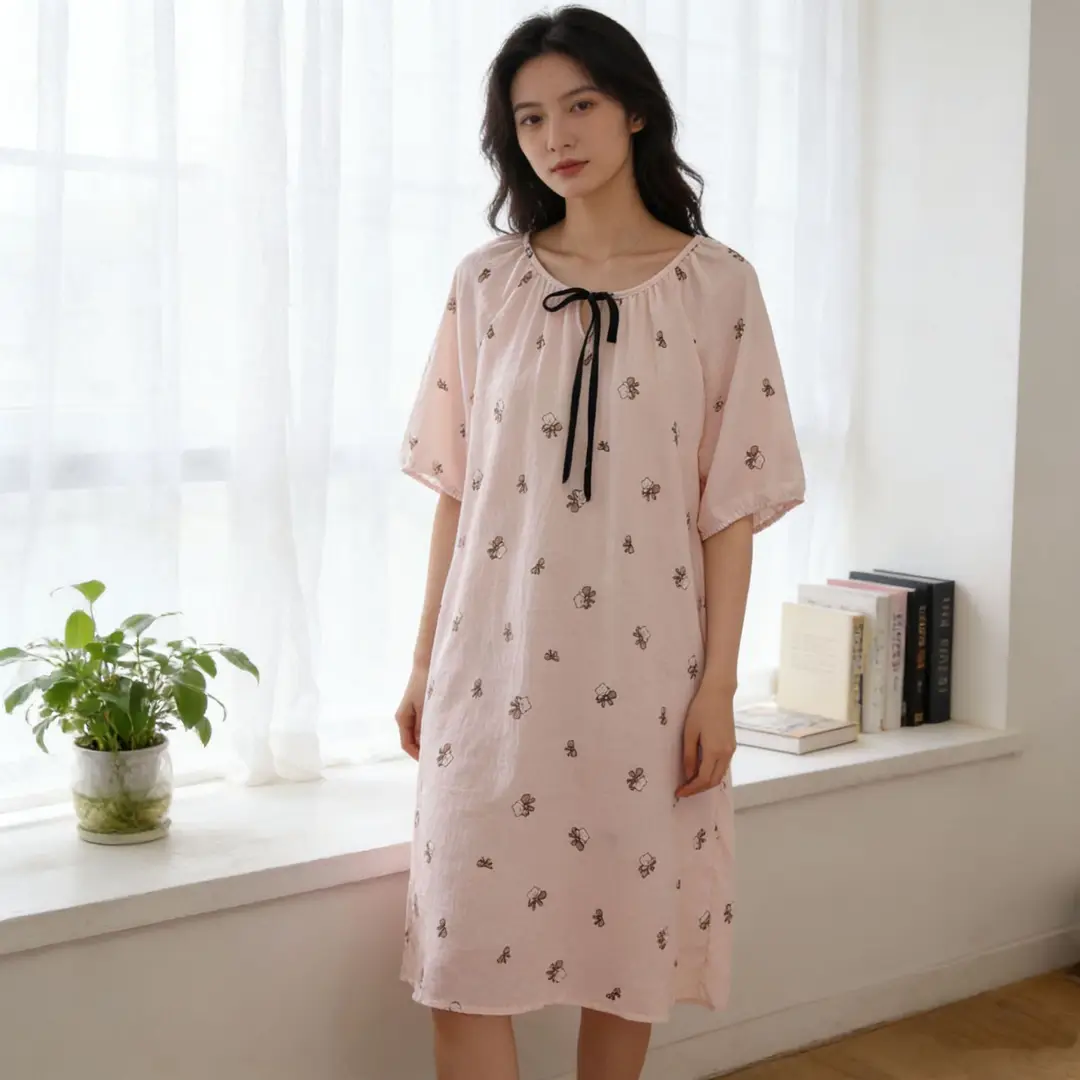 Cloud Cotton Pajamas for Women, New Summer Style Nightgown, Mid-Length Short-Sleeved Nightgown, Large Size, Can Be Worn Outside, Women's Home Clothes