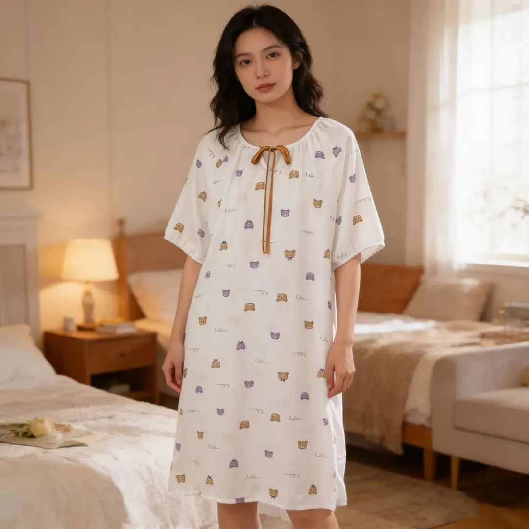 Cloud Cotton Pajamas for Women, New Summer Style Nightgown, Mid-Length Short-Sleeved Nightgown, Large Size, Can Be Worn Outside, Women's Home Clothes