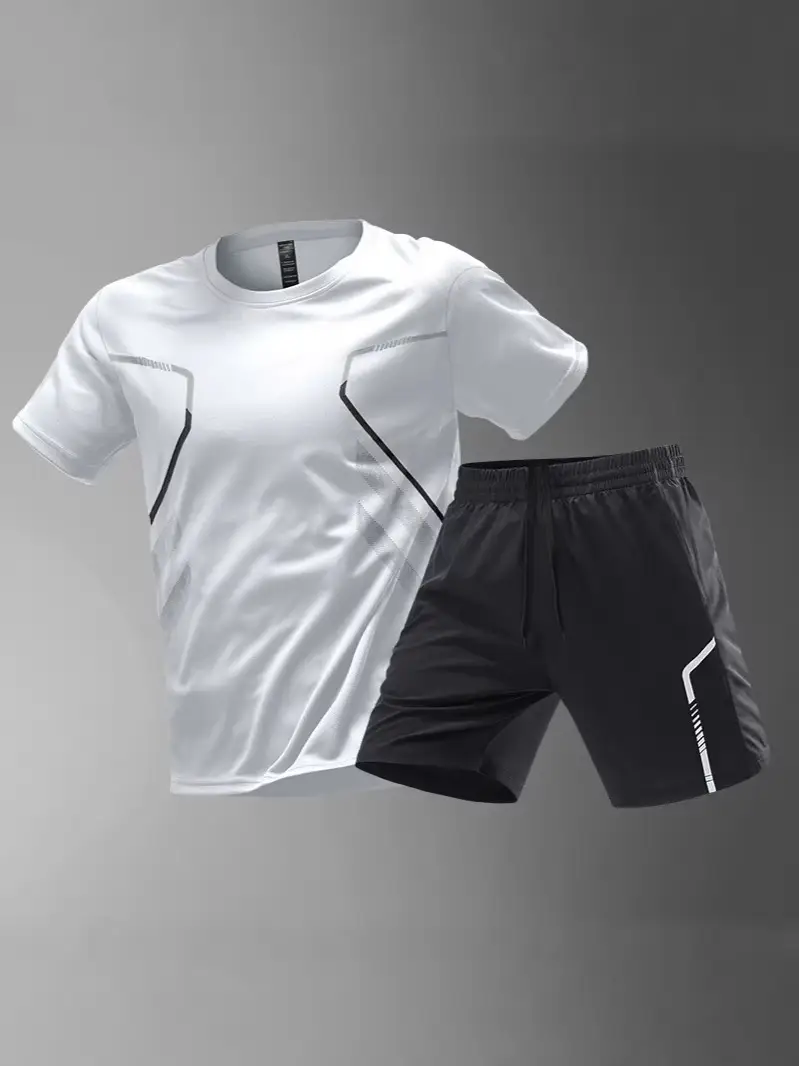Sports Suit Men's Ice Silk Quick-Drying Clothing Fitness T-Shirt Running Short-Sleeved Shorts Training Clothes Foreign Trade Cross-Border Wholesale