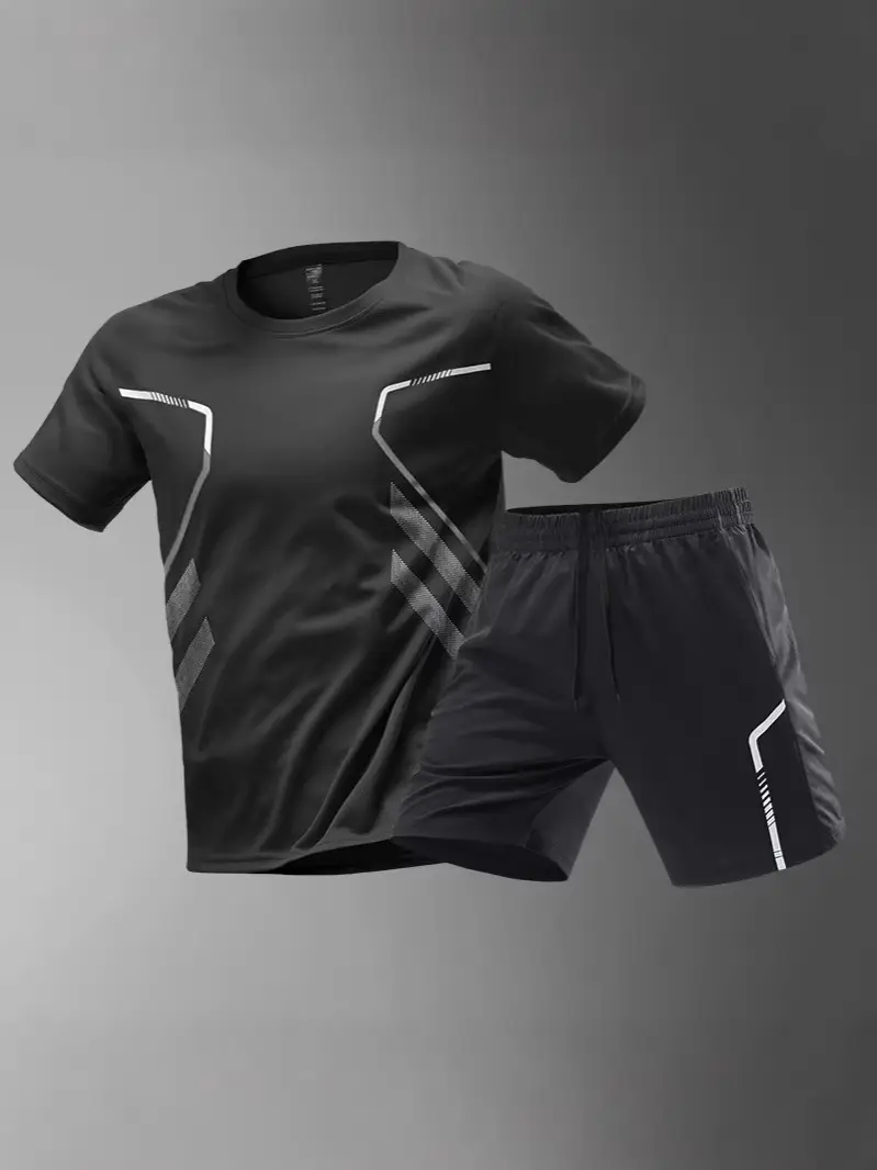 Sports Suit Men's Ice Silk Quick-Drying Clothing Fitness T-Shirt Running Short-Sleeved Shorts Training Clothes Foreign Trade Cross-Border Wholesale