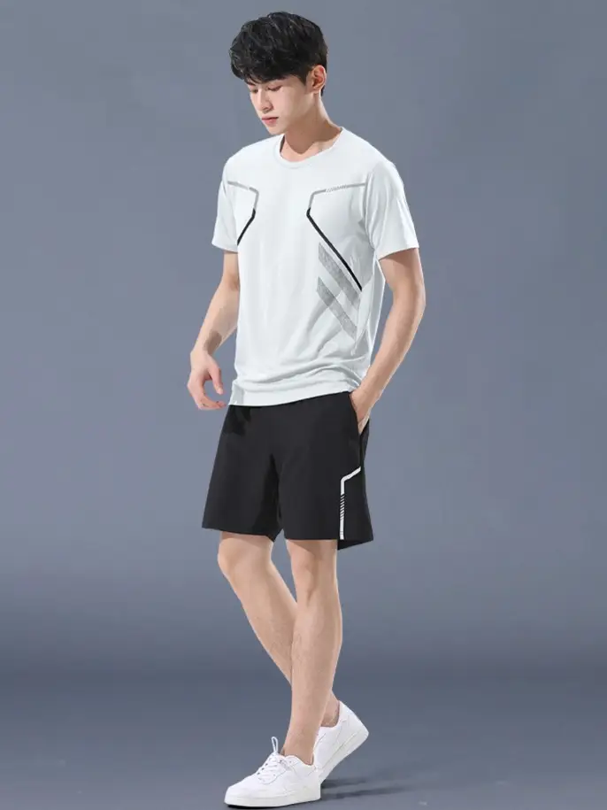 Sports Suit Men's Ice Silk Quick-Drying Clothing Fitness T-Shirt Running Short-Sleeved Shorts Training Clothes Foreign Trade Cross-Border Wholesale