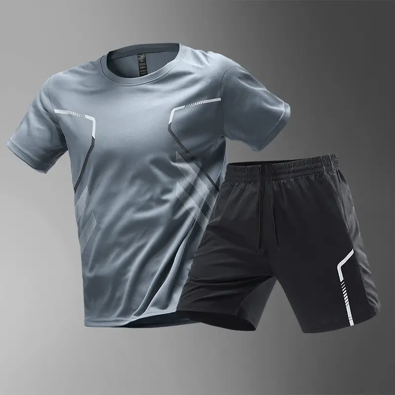 Sports Suit Men's Ice Silk Quick-Drying Clothing Fitness T-Shirt Running Short-Sleeved Shorts Training Clothes Foreign Trade Cross-Border Wholesale — feature 11