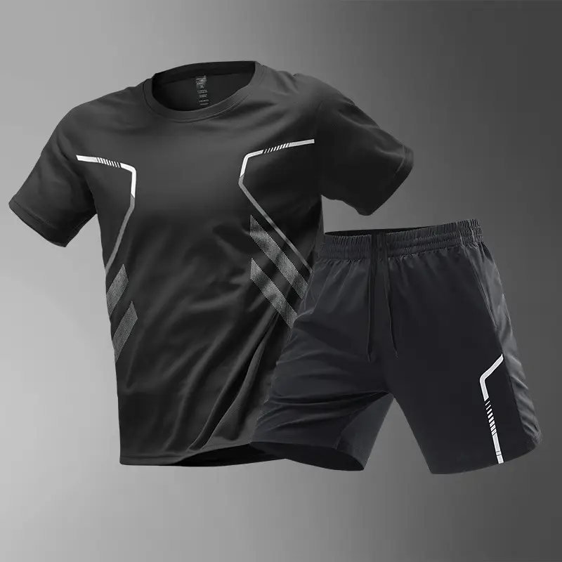 Sports Suit Men's Ice Silk Quick-Drying Clothing Fitness T-Shirt Running Short-Sleeved Shorts Training Clothes Foreign Trade Cross-Border Wholesale — feature 15