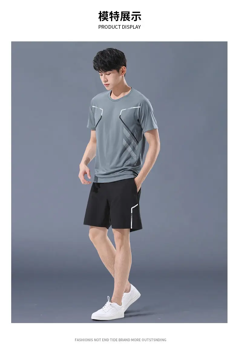 Sports Suit Men's Ice Silk Quick-Drying Clothing Fitness T-Shirt Running Short-Sleeved Shorts Training Clothes Foreign Trade Cross-Border Wholesale — feature 17