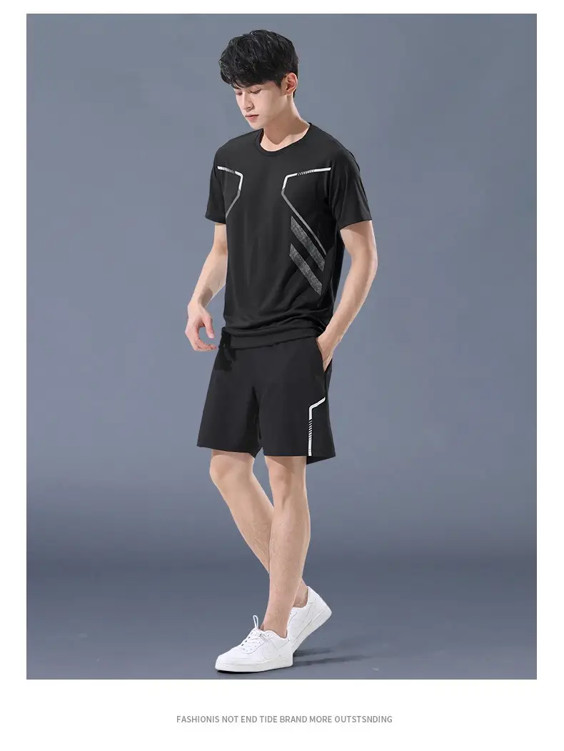 Sports Suit Men's Ice Silk Quick-Drying Clothing Fitness T-Shirt Running Short-Sleeved Shorts Training Clothes Foreign Trade Cross-Border Wholesale — feature 18