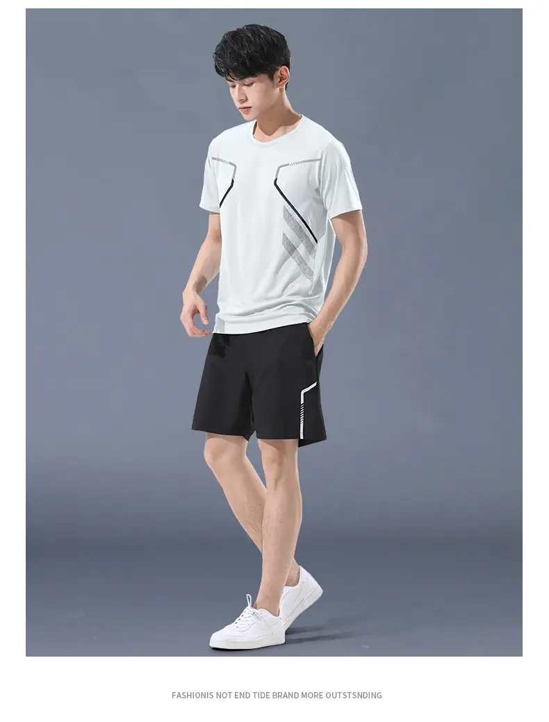 Sports Suit Men's Ice Silk Quick-Drying Clothing Fitness T-Shirt Running Short-Sleeved Shorts Training Clothes Foreign Trade Cross-Border Wholesale — feature 21