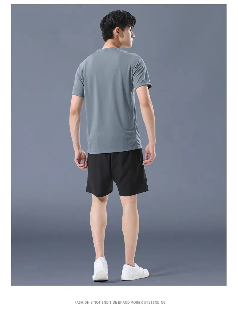Sports Suit Men's Ice Silk Quick-Drying Clothing Fitness T-Shirt Running Short-Sleeved Shorts Training Clothes Foreign Trade Cross-Border Wholesale — feature 22