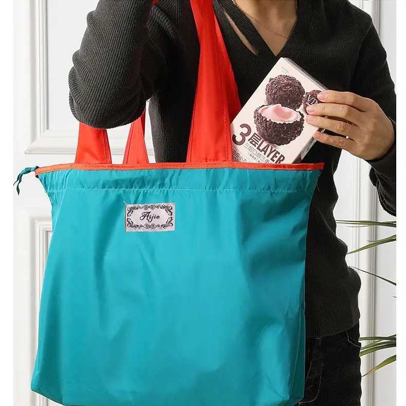 Large Drawstring Tote Bag Turquoise Orange Eco-Friendly