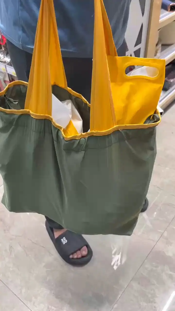 Large Drawstring Tote Bag Turquoise Orange Eco-Friendly — feature 20