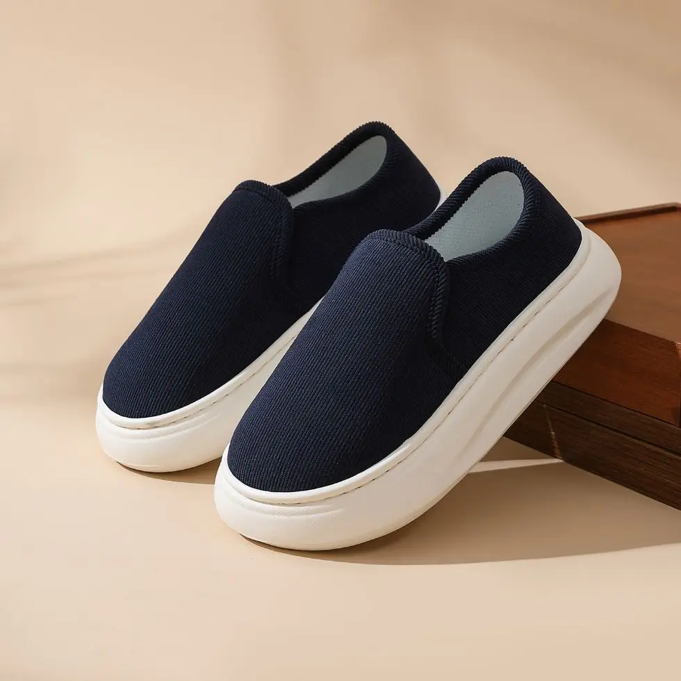 Casual Style Thick-Soled Cloth Shoes for Men and Women, Breathable Slip-On Black Lazy Shoes, Comfortable, Non-Slip, Sweat-Absorbent, Hemp-Soled, Spring and Autumn Style
