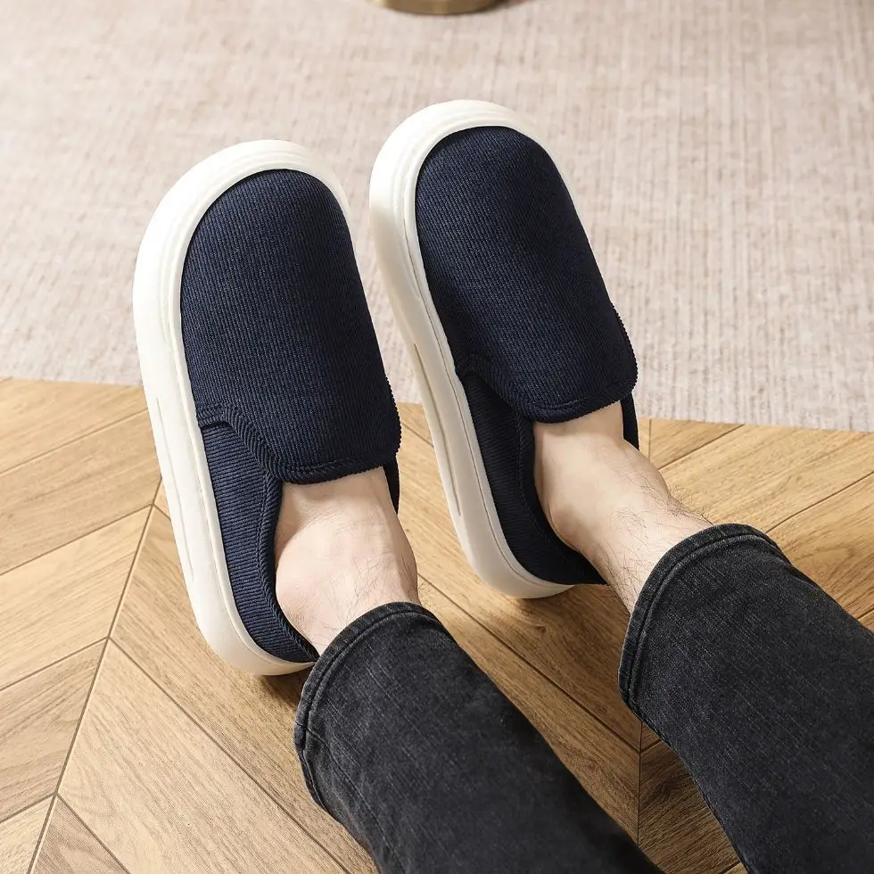 Casual Style Thick-Soled Cloth Shoes for Men and Women, Breathable Slip-On Black Lazy Shoes, Comfortable, Non-Slip, Sweat-Absorbent, Hemp-Soled, Spring and Autumn Style