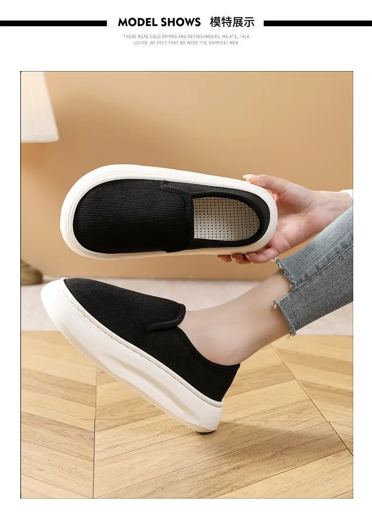 Casual Style Thick-Soled Cloth Shoes for Men and Women, Breathable Slip-On Black Lazy Shoes, Comfortable, Non-Slip, Sweat-Absorbent, Hemp-Soled, Spring and Autumn Style — feature 26