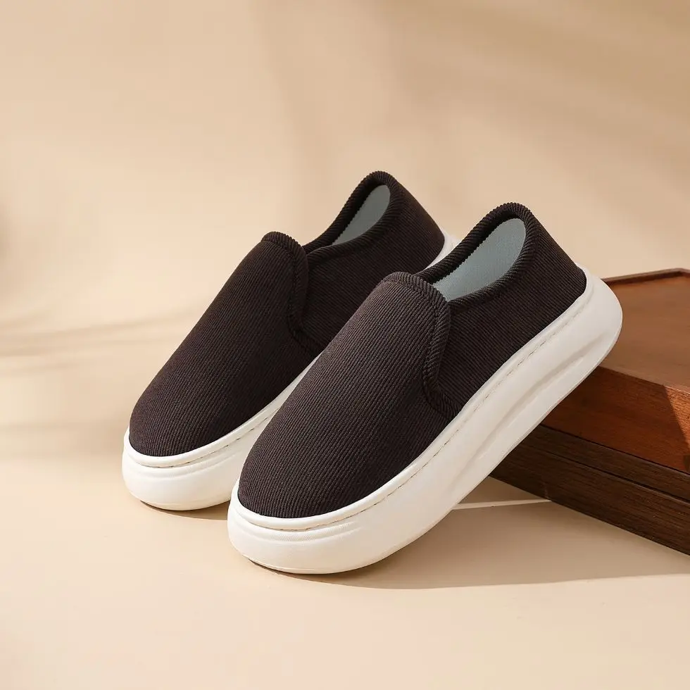 Casual Style Thick-Soled Cloth Shoes for Men and Women, Breathable Slip-On Black Lazy Shoes, Comfortable, Non-Slip, Sweat-Absorbent, Hemp-Soled, Spring and Autumn Style